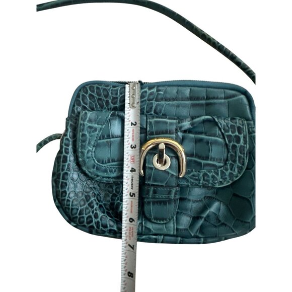 B MAKOWSKY Turquoise Buckle Croc Embossed Leather Crossbody bag - Picture 3 of 8